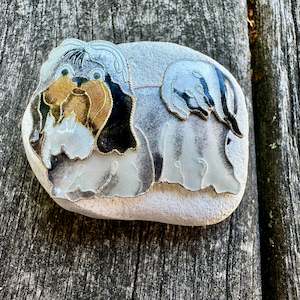 Jewellery: Vintage enamel and sterling shih tzu brooch