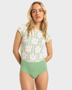 Womenswear: Womens Hibiscus Daze Short Sleeve Rash Vest