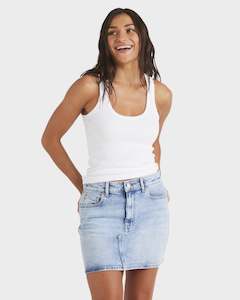 Womenswear: Womens Shine Denim Mini Skirt