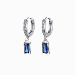 Jewellery: Amber Blue Zircon Hoop Earrings in s925 white gold