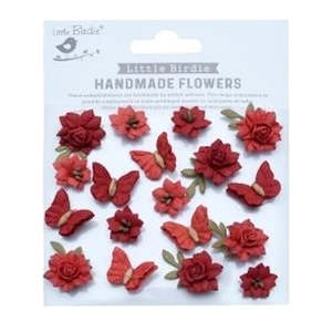 Little Birdie Cloria Paper Flowers and Butterflies - Scarlet Blend