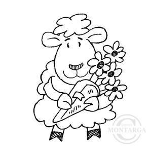 0161 D - Sheep with Flowers Rubber Stamp