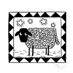 Animals: 2708 F - Sheep In Frame Rubber Stamp