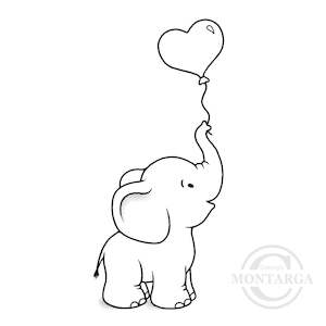 3613 FF - Elephant With Balloon Rubber Stamp