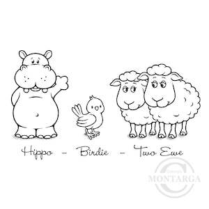 3616 GG - Hippo Birdie Two Ewe Rubber Stamp