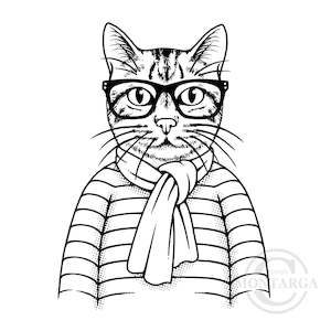 1058 G - Hipster Cat Rubber Stamp