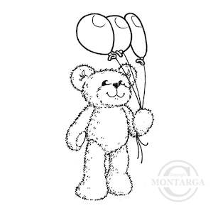 0719 E - Teddy With Balloons Rubber Stamp