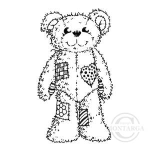 0720 E - Patchwork Teddy Rubber Stamp