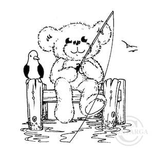 0731 G - Fishing Teddy Rubber Stamp