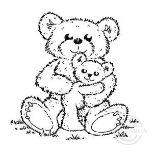 0726 C or F - Hugging Teddies Rubber Stamp