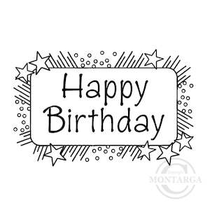 Birthday: 0167 E - Happy Birthday With Stars Wording Rubber Stamp