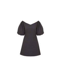 Bon Gingham Minidress Navy Brown Gingham