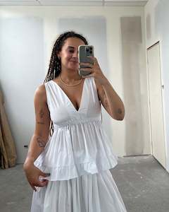 Clothing: V-NECK RUFFLE CAMISOLE WHITE RSR SAMPLE 3044