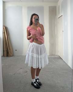 Clothing: RUFFLE MIDI SKIRT WHITE RSR SAMPLE 3053