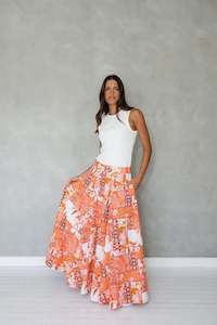 MAZU NEVER BE MAXI SKIRT ORANGE FLORAL