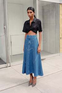 ROWIE JEANETTE DENIM MIDI SKIRT