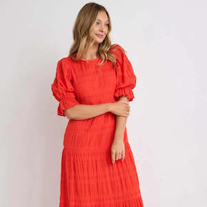 Gratitude Bubble SS Tiered Maxi Dress - Blood Orange