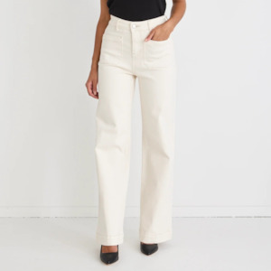 Zoey Wide Leg Pocket Jean - Ecru