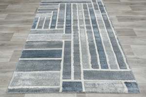 Modern Rugs: Kimya Collection Modern Geometric Rug in Blue and Gray – Structured Contemporary Design