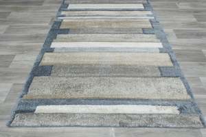 Kimya Collection Modern Striped Rug in Earth and Denim Tones – Contemporary Layered Design