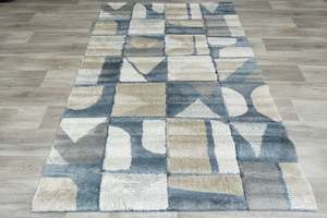 Mahsa Collection Abstract Geometric Rug in Blue and Beige – Modern Artistic Design