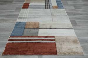 Kimya Collection Modern Block Pattern Rug in Warm Earth Tones – Contemporary G…