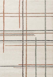 Multi: Contemporary Checkered Lines Mehari Shaggy Rug