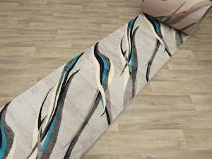 Aroha Abstract Modern Light Grey/Turquoise Turkish Hallway Runner 80cm Wide x Cut To Order