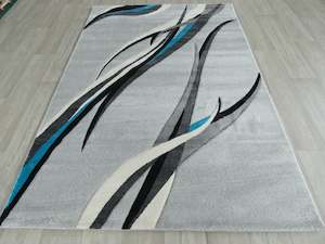 Abstract Modern Design Turkish Aroha Rug in Grey/ Turquoise/ Black