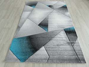 Abstract Modern Design Turkish Aroha Rug in Turquoise & Grey