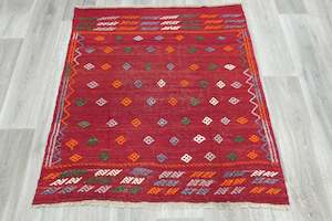 Wool: Handmade Turkish Kilim Rug  Square Size: 118 x 110cm