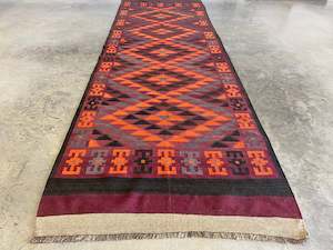 Vintage Afghan Hand Made Hazara Ghalmori Kilim Rug Runner Size: 461 x 144cm