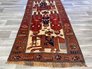 Oversized: 1900s "Nizami Ganjavi" Khosrow and Shirin Pictorial Antique Rug Size: 360 x 125cm