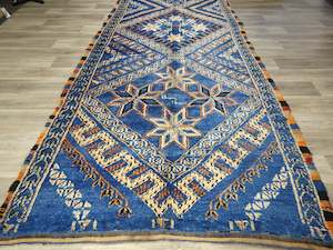 Vintage Berber Moroccan Rug with Tribal Style, Blue Indigo Beni Mguild Size: 400 x 183cm