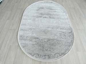 Luxurious Designer Grey Colour Oval Shape Rug Size: 160 x 230cm