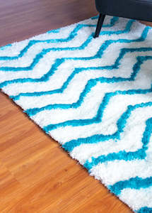 Blue And White Modern Shaggy Rug