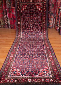 Vintage Hamadan Hand-Knotted Persian Wool Runner Rug