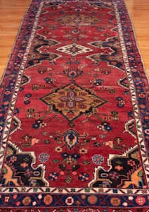 Vintage Hamadan Hand-Knotted Persian Wool Runner Rug