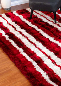 Red And White Striped Shaggy Rug