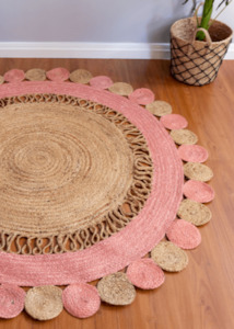 Baby Pink Handmade Jute Round Rug