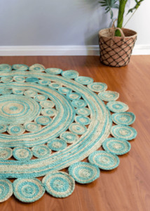 Ocean Green Handmade Jute Round Rug