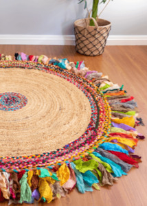 Multicolor Handmade Jute Round Rug