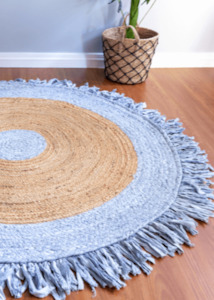 Silver White Handmade Designer Jute Round Rug