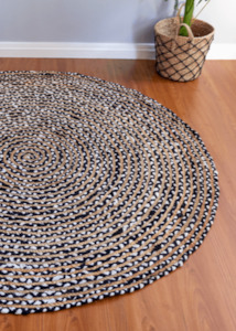 Black & White Handmade Jute Round Rug