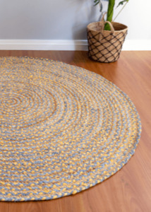 Yellow & Grey Handmade Jute Round Rug