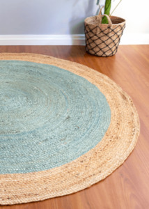 Light Sky Blue Handmade Jute Round Rug