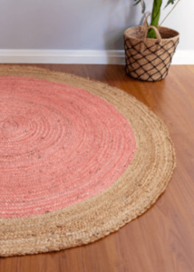 Baby Pink Handmade Jute Round Rug