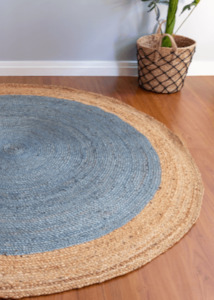 Light Blue Handmade Jute Round Rug