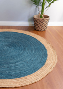 Dark Blue Handmade Jute Round Rug