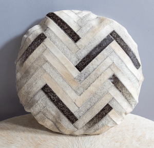 Grey White Round Cowhide Cushion